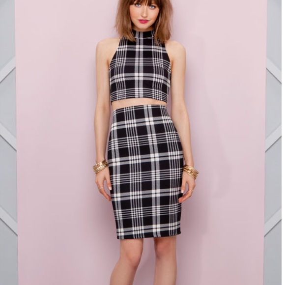 Lush Two Can Play Black Plaid Two-Piece Set NWOT - Picture 2 of 14